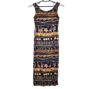 Womens Vintage Miss Scarlett Sleeveless Maxi Dress Orange Black Ethnic Print 10